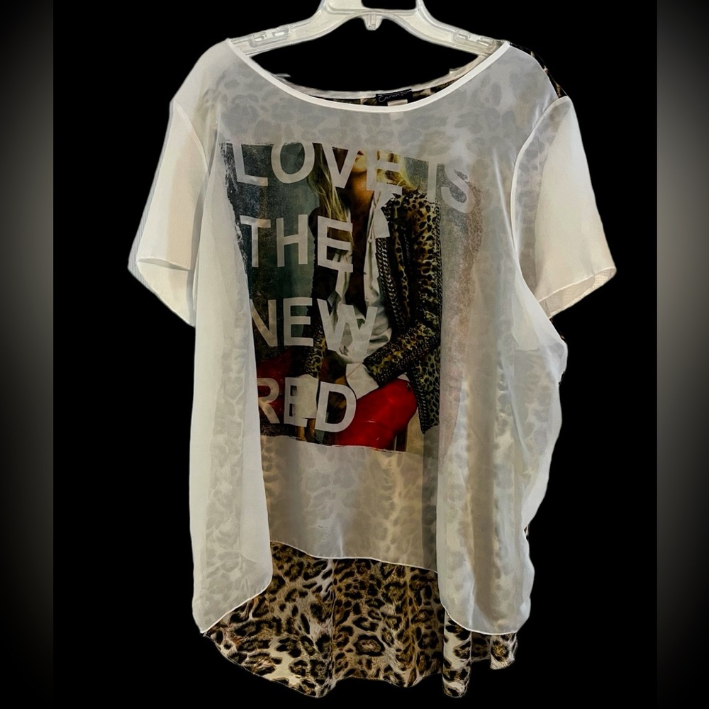 Women’s 3X  Animal Print Caren Sport Sheer Leopard Print  Blouse.